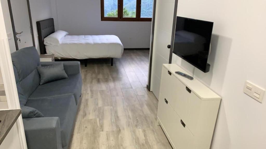 A television and/or entertainment centre at Mirador de Miranda Apartamentos Rural & Spa Inc