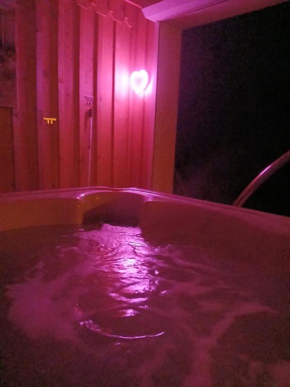 a bath tub with purple lights in a room at Love-Room Spa de la TRUFFIERE in Bertric-Burée