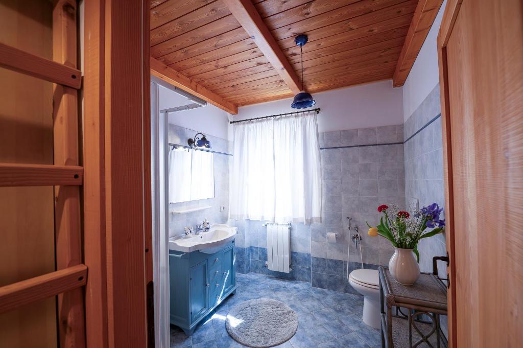 łazienka z umywalką, toaletą i oknem w obiekcie Agriturismo Fattoria Walden w mieście Ficulle