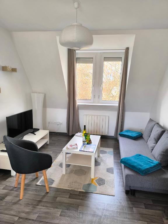 un salon avec un canapé et une table dans l'établissement Appartement Cosy à Colmar, à Colmar