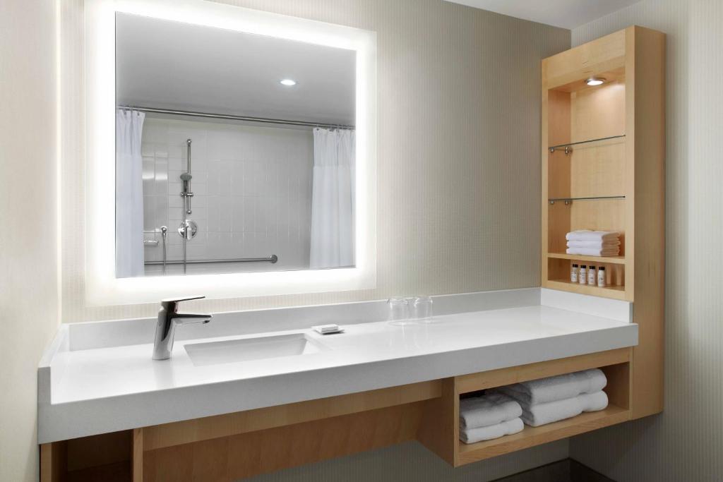 a bathroom with a sink and a mirror at Delta Hotels by Marriott Ottawa City Centre in Ottawa