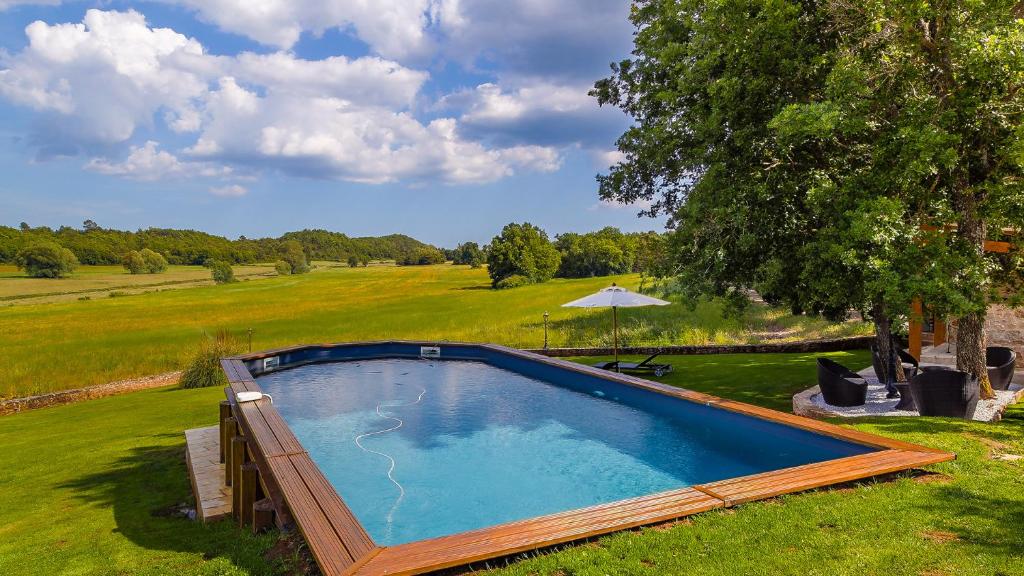 basen na polu trawy w obiekcie La Tour d'Enguernes w mieście Montmeyan