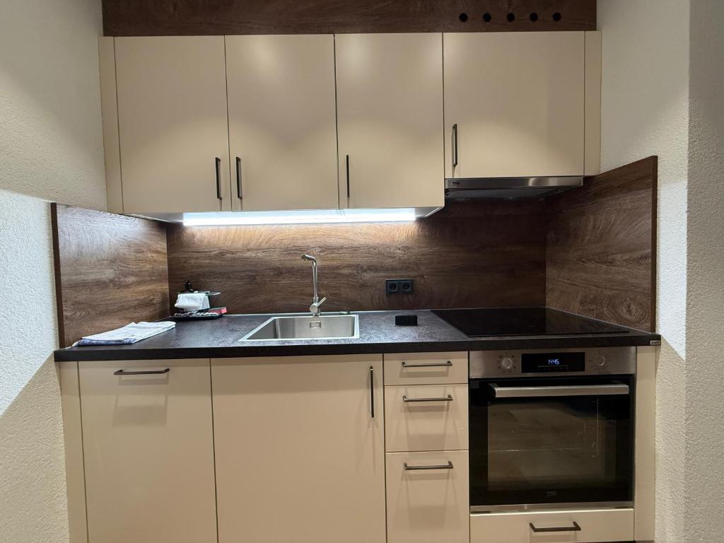 Kuchyň nebo kuchyňský kout v ubytování Marlis Apartments