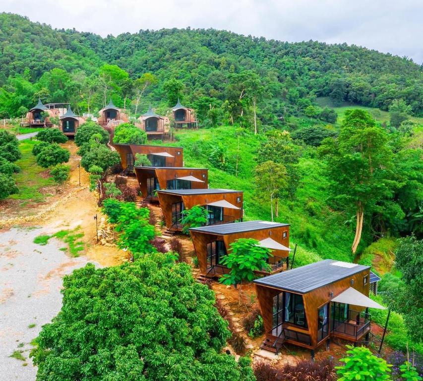 an overhead view of a group of houses on a hill at 2Someplace in Ban Pang Mung