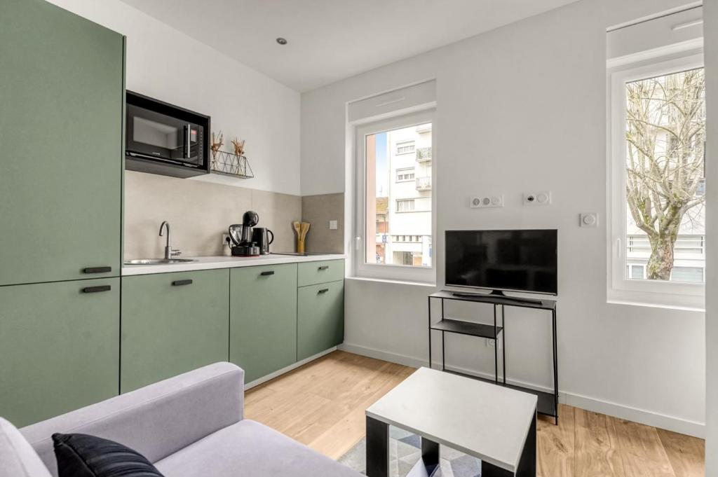 un salon avec un canapé et une télévision dans l'établissement Cosy appartement sur Toulouse, à Toulouse