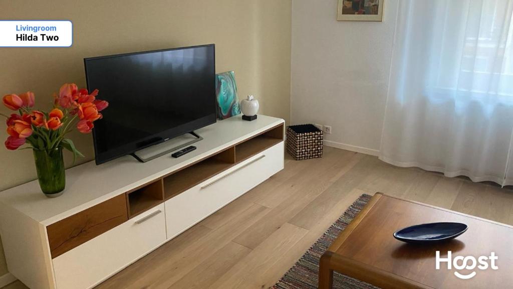 TV a/nebo společenská místnost v ubytování H2 with 3,5 rooms, 2BR, living room and kitchen, central and quite