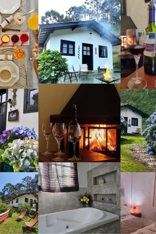 a collage of pictures of a house with a fireplace at ACasA in Gonçalves