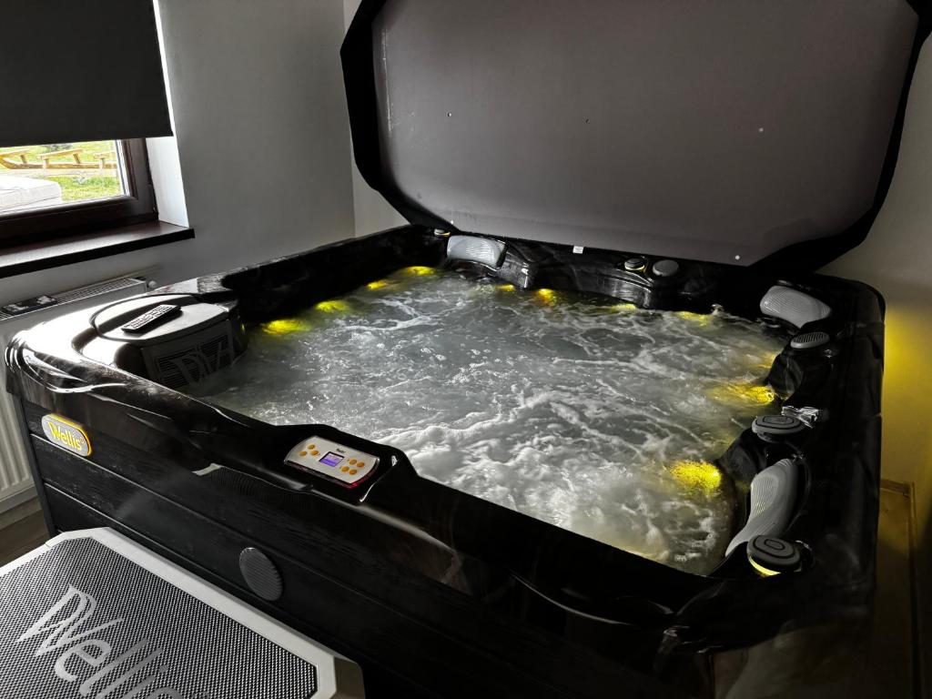 a hot tub with water in a car at Casa Artemis-jacuzzi și piscină in Pianu de Sus