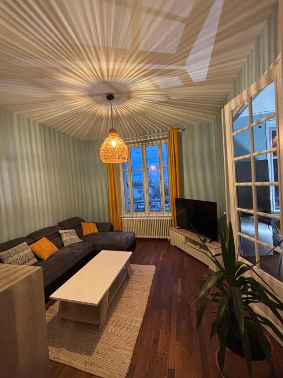 un salon avec un canapé et une table dans l'établissement Appartement cosy sur Nancy, à Nancy