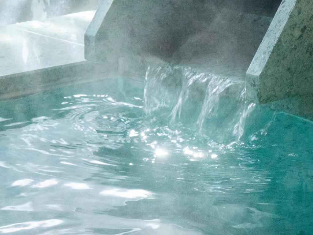 a pool of water with a waterfall at Hotel Hanaan in Nikko