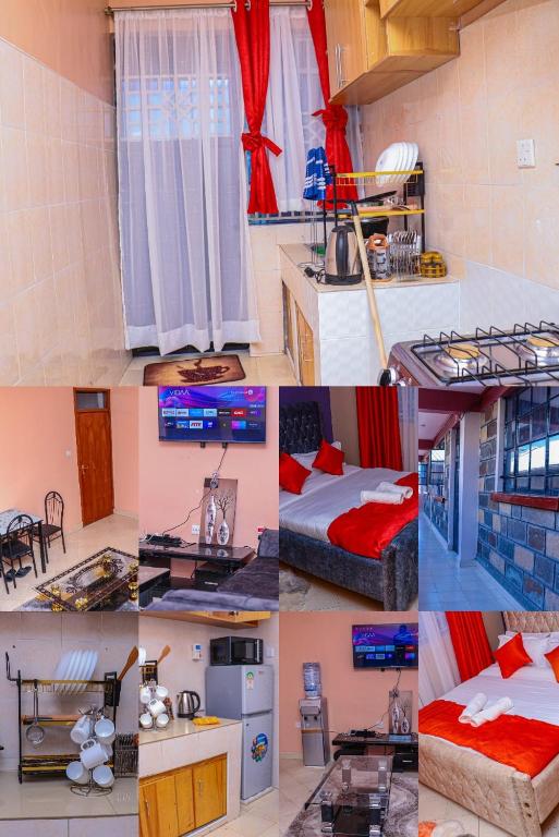 a collage of four pictures of a room with beds at Memento airb&bs apartments in Nakuru