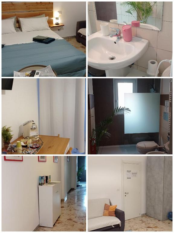a collage of photos of a bedroom and a bathroom at CasaRA in Bari