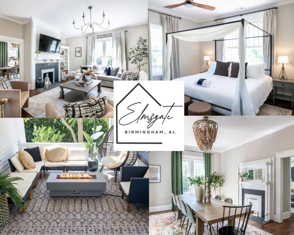 a collage of photos of a living room and a bedroom at Spacious Highland Park Home, Family&pet Friendly in Birmingham