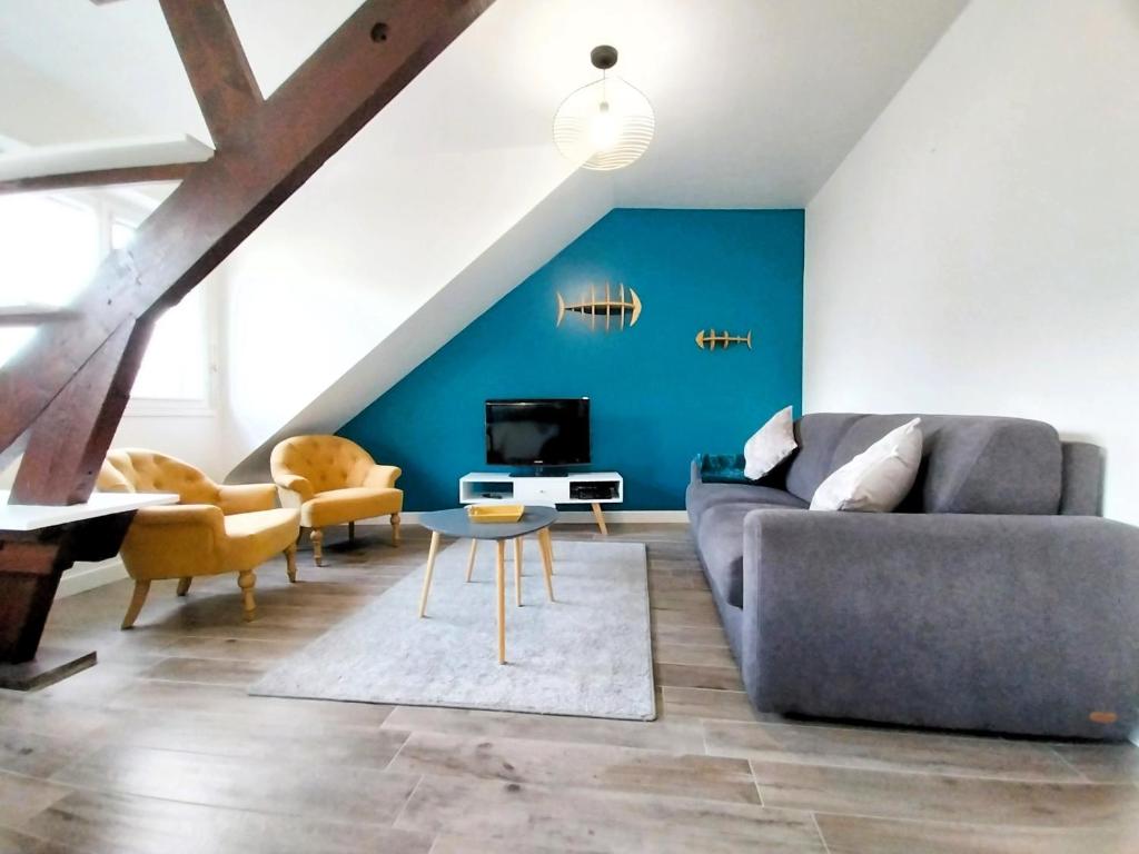Posezení v ubytování Charmant appartement bord de mer