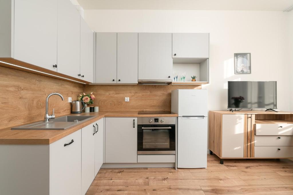 Kuchyň nebo kuchyňský kout v ubytování Chill4You Apartments