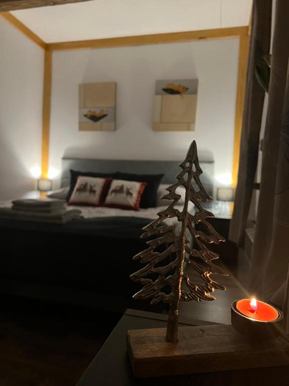 Posteľ alebo postele v izbe v ubytovaní Chata Borówkowe Wzgórze