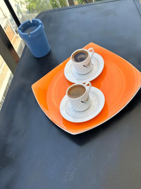 Příslušenství pro přípravu čaje a kávy v ubytování Kuşadası Deniz Tatil Evleri