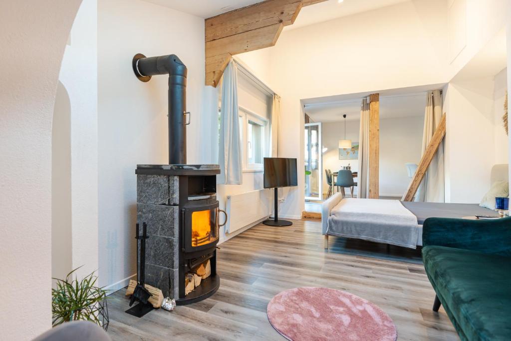 Postel nebo postele na pokoji v ubytování Bellevue & Classy Mountain View apartment