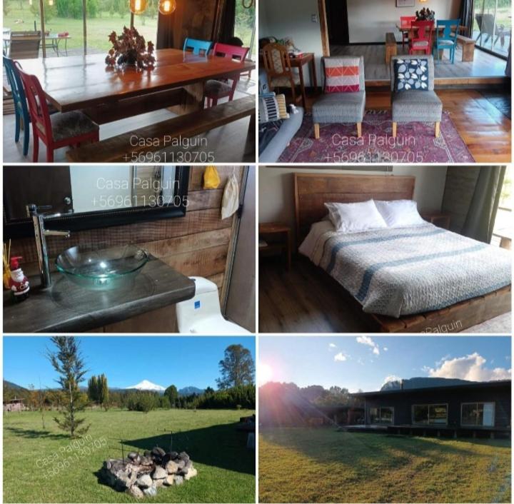 a collage of pictures of a bedroom and a house at Hermosa casa en Palguin Bajo, Pucon in Minetué