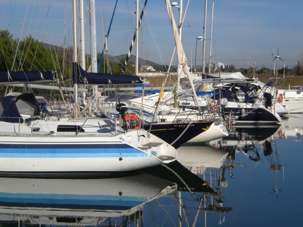un grupo de barcos atracados en un puerto deportivo en Chalet Piscina Mar 2, en Sant Carles de la Ràpita