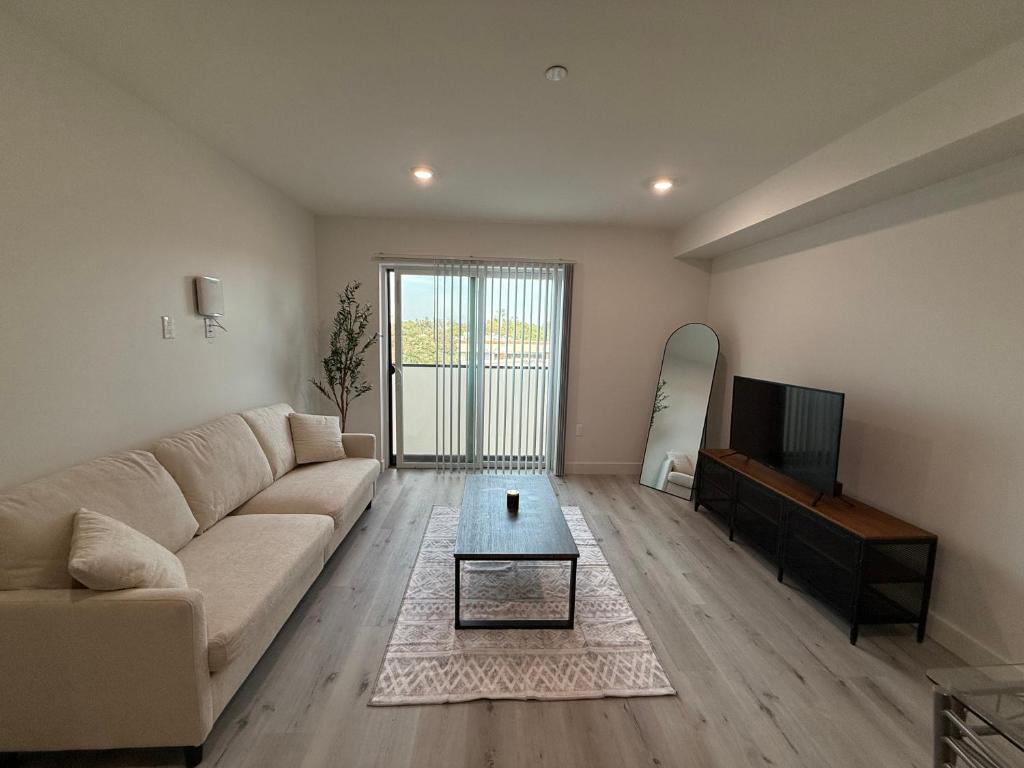 洛杉矶Modern House Santamonica的客厅里有一张沙发和一台电视