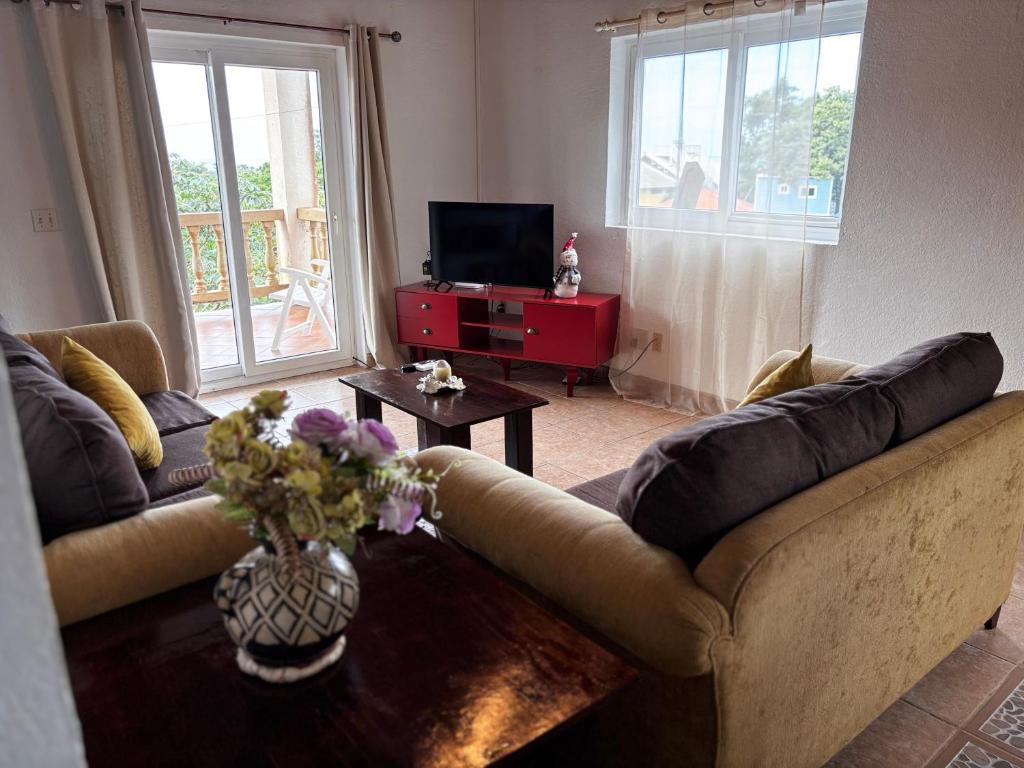 Televiisor ja/või meelelahutuskeskus majutusasutuses Sunset Views Apartment, West End