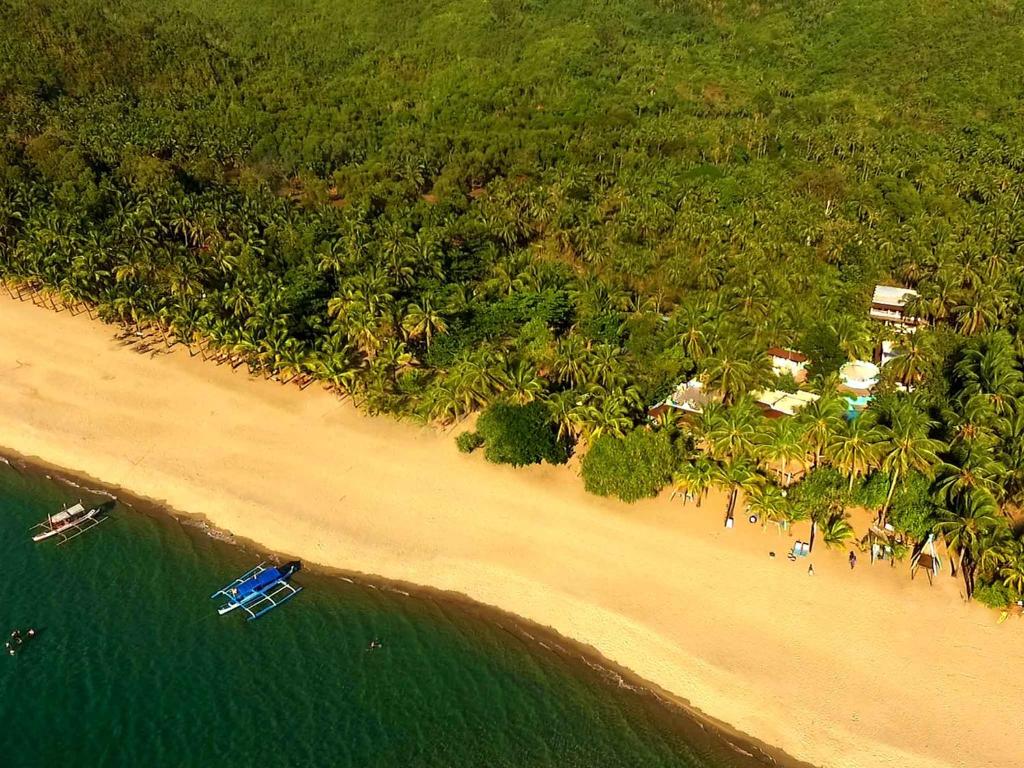 an aerial view of a beach with a boat in the water at Takatuka Beach Resort in Sipalay