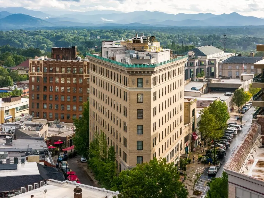 Downtown Asheville with Blue Ridge Mountains