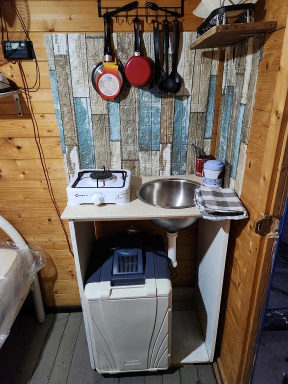 Kuchyň nebo kuchyňský kout v ubytování Blue Moon Cabin