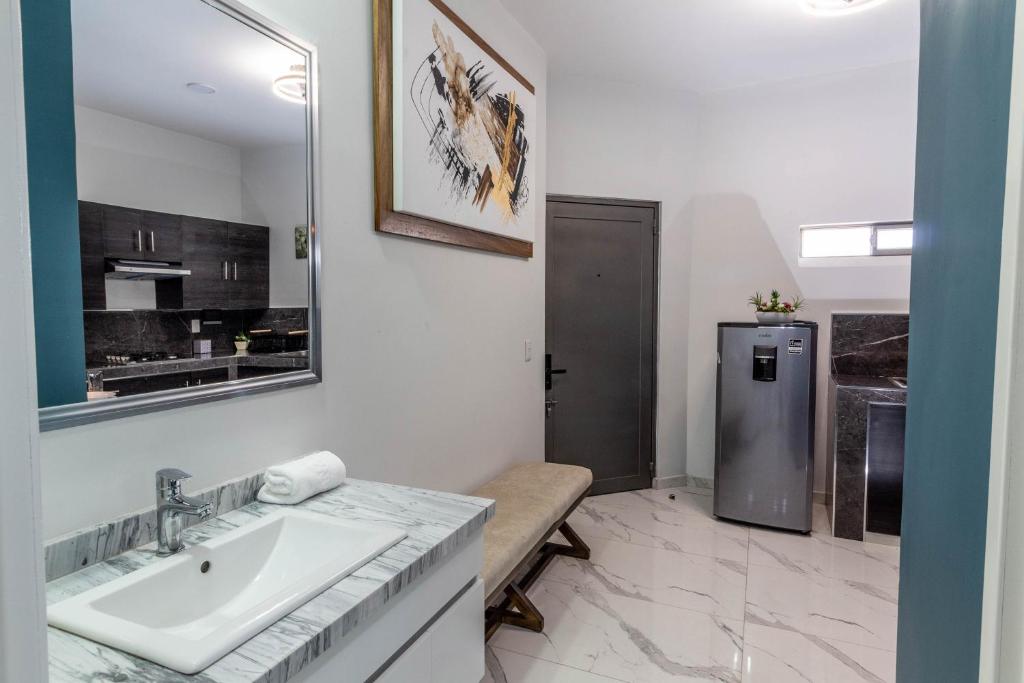 Kuchyň nebo kuchyňský kout v ubytování Exclusiva suite en el centro de Zapotlanejo 205