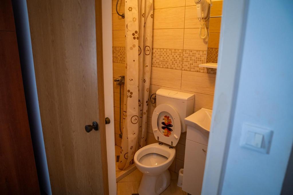 a small bathroom with a toilet and a shower at Guest House Cesic in Dubrovnik