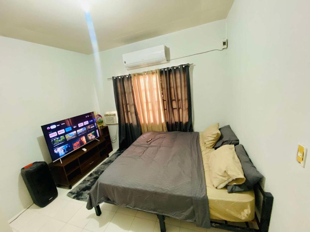 una camera da letto con un letto e una TV a schermo piatto di Molly's Place with kubo and parking a Angeles
