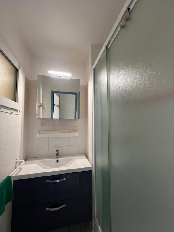 Kúpeľňa v ubytovaní SOPRALAND Joli T2 avec cabine piscine proche plage Richelieu Cap d Agde