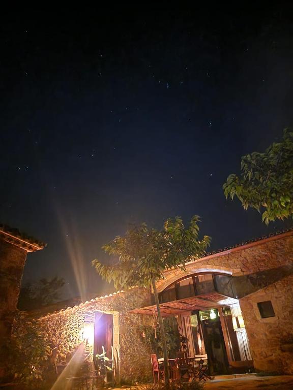 a building with a tree in front of it at night at El Racó dels Mussols 1 in Canet de Adri