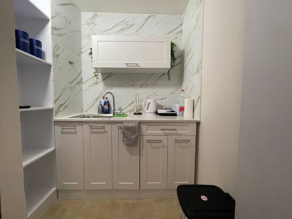 a small kitchen with a sink and a counter at kasa or in Herzelia 