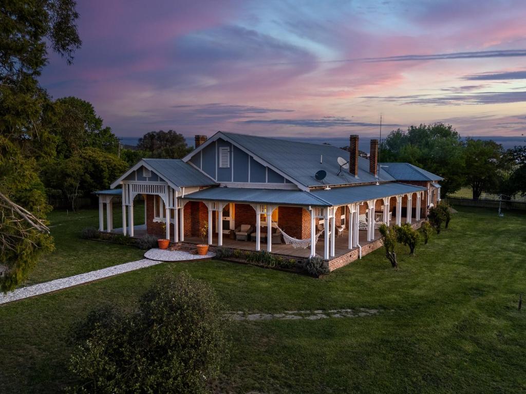 an aerial view of a house with a roof at Experience The Charm Of Little Plains Homestead in Gunnary