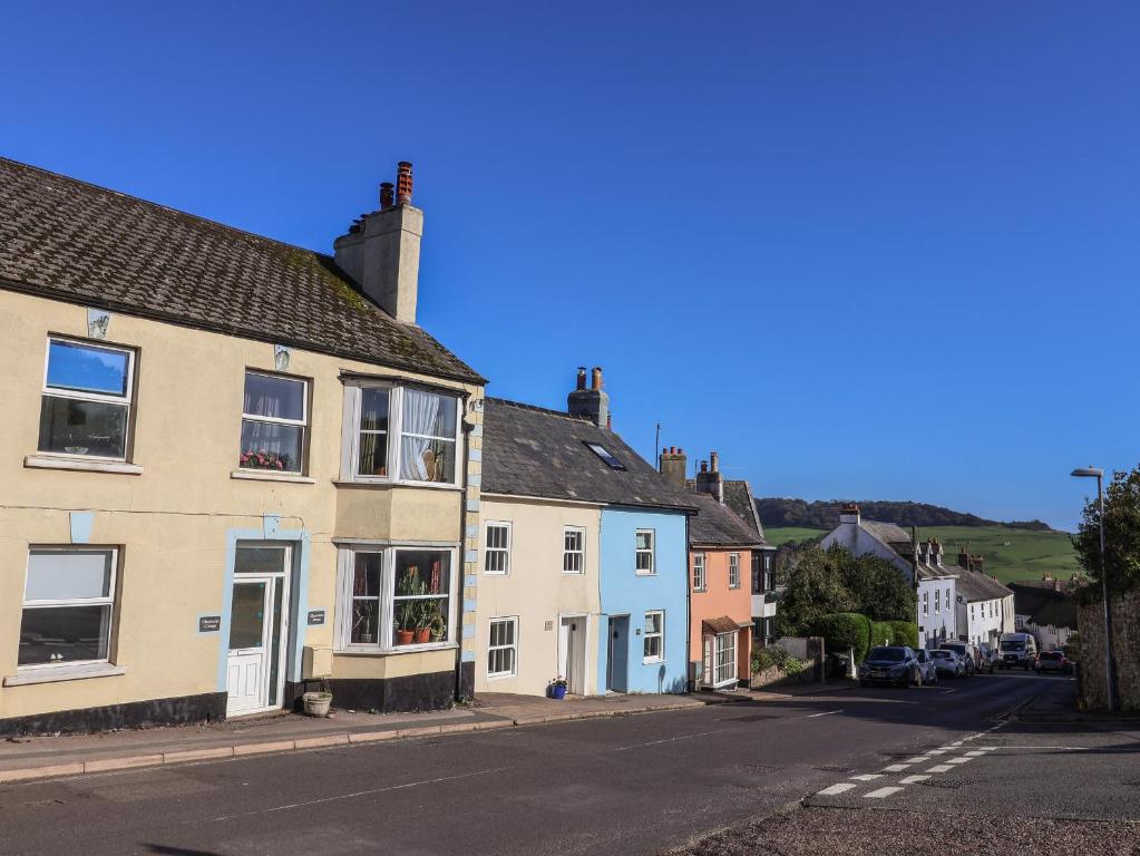 a row of houses on a street at Charleston Cottage in Bridport