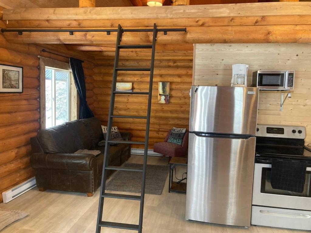 Kuchyň nebo kuchyňský kout v ubytování Log lofted rustic cabin in woods
