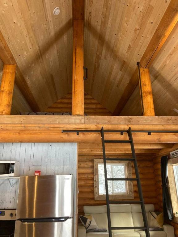 Kuchyň nebo kuchyňský kout v ubytování Lofted log cabin with fire table