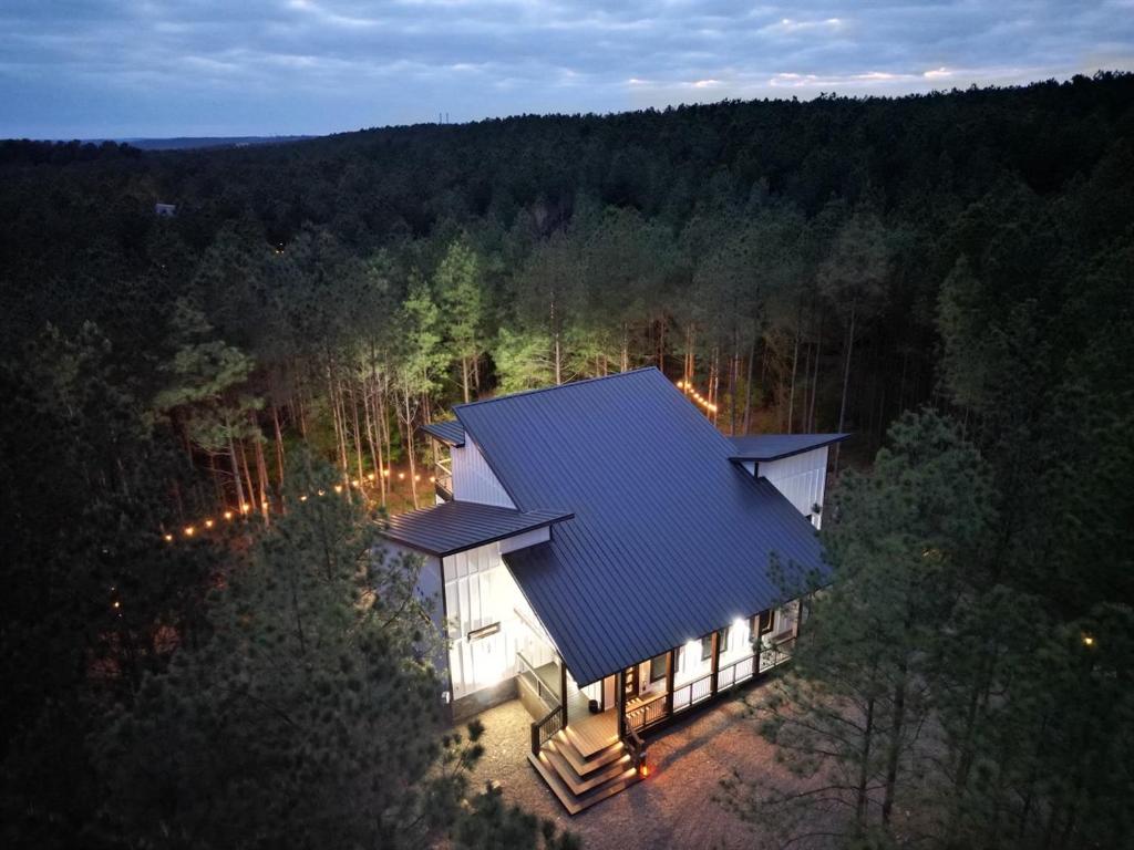 布罗肯鲍Pinesthesia的树林中房屋的顶部景色