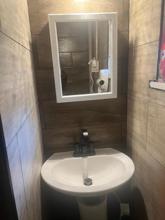 a bathroom with a white sink and a mirror at BVF2Bedroom in Harrisburg