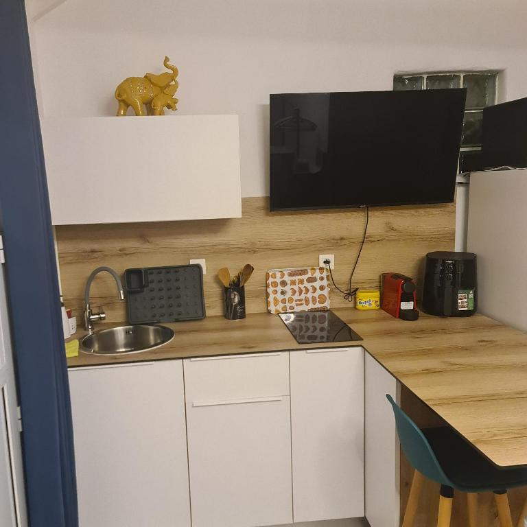 Kuchyň nebo kuchyňský kout v ubytování Studio à l'Anse Mitan