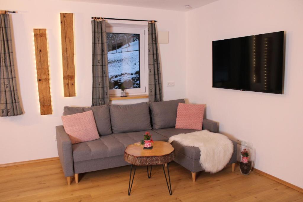 TV a/nebo společenská místnost v ubytování Ferienwohnung Enzian