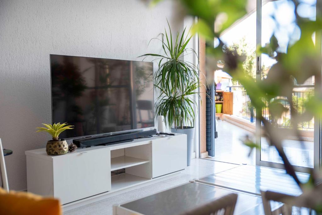 TV a/nebo společenská místnost v ubytování Paradise Gardens pool view apartment