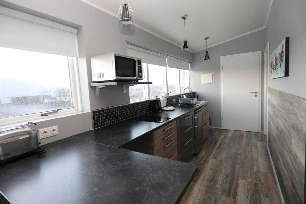 Kuchyň nebo kuchyňský kout v ubytování Skýjaborg Apartments