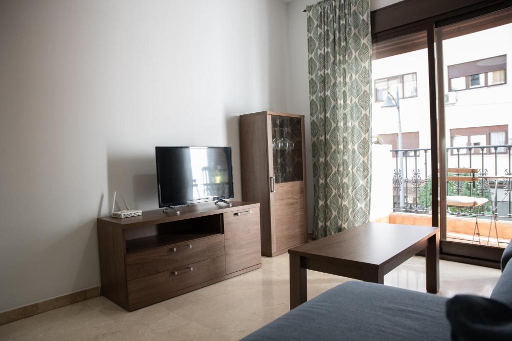 Televízia a/alebo spoločenská miestnosť v ubytovaní Apartamento Atenea centro con garaje gratuito