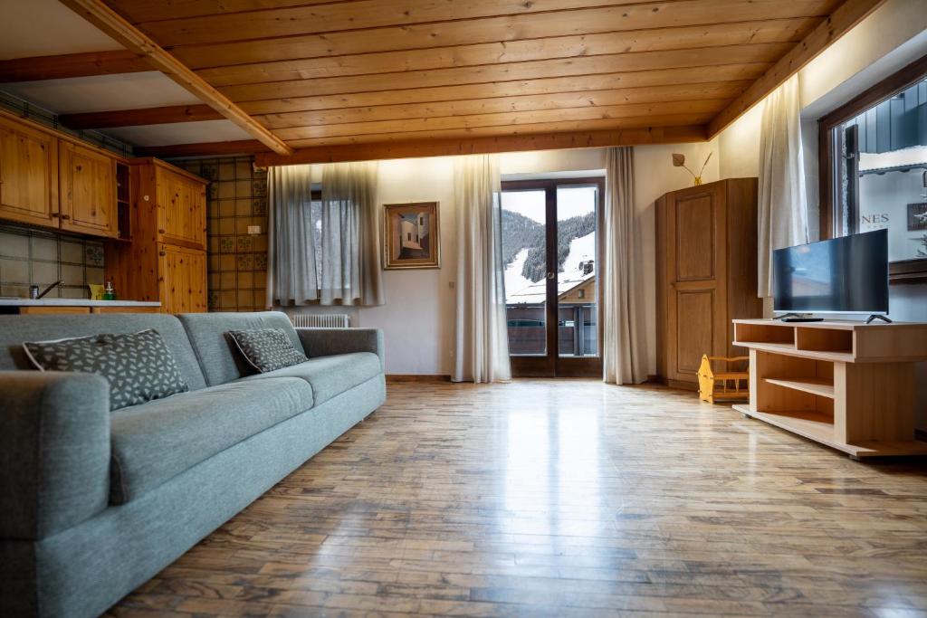 salon z kanapą i telewizorem w obiekcie Ciasa Cianins w mieście San Vigilio di Marebbe