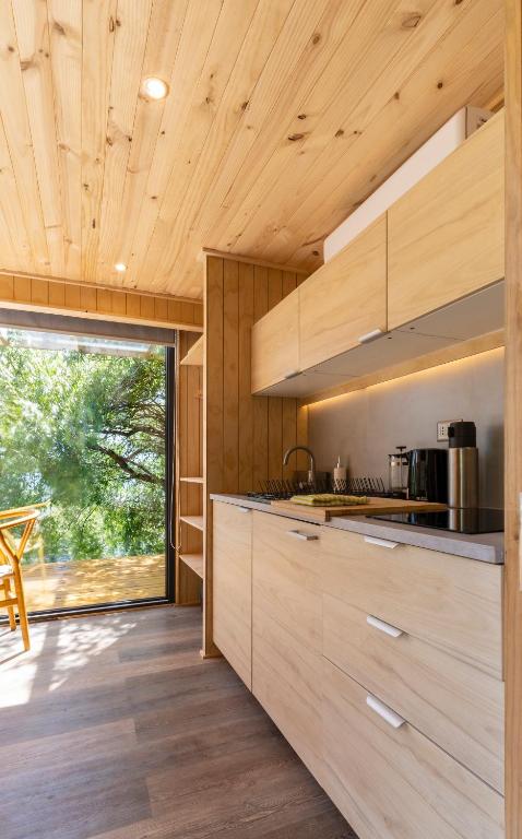 Kuchyň nebo kuchyňský kout v ubytování OUTSCAPE l Cabañas Lago Puyehue