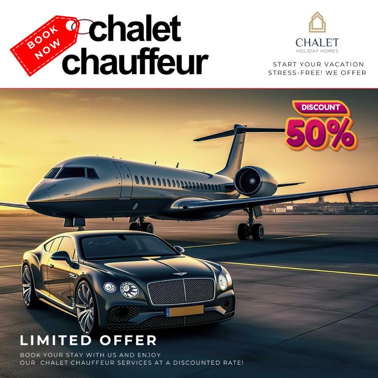 ein Plakat eines Autos neben einem Flugzeug in der Unterkunft Luxury Studio, 29 Boulevard near Burj Khalifa Downtown - Chalet Homes in Dubai