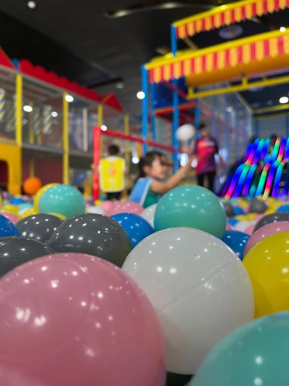 a bunch of balloons in front of a play room at Waves Aqua Resort in Kenitra